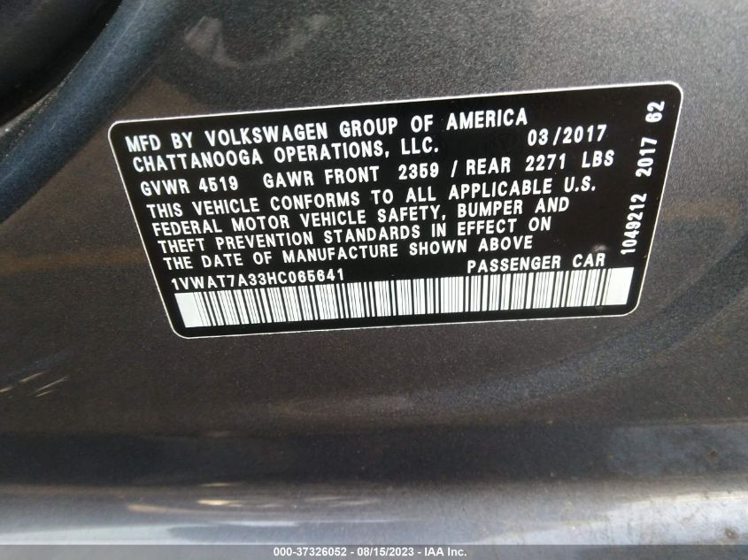 Photo 8 VIN: 1VWAT7A33HC065641 - VOLKSWAGEN PASSAT 