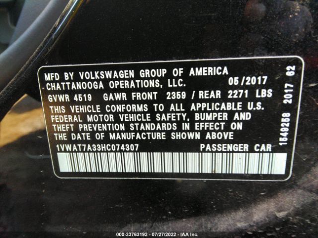 Photo 8 VIN: 1VWAT7A33HC074307 - VOLKSWAGEN PASSAT 