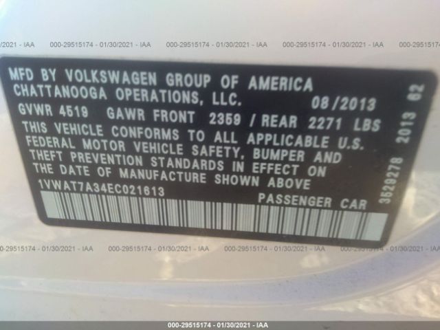 Photo 8 VIN: 1VWAT7A34EC021613 - VOLKSWAGEN PASSAT 