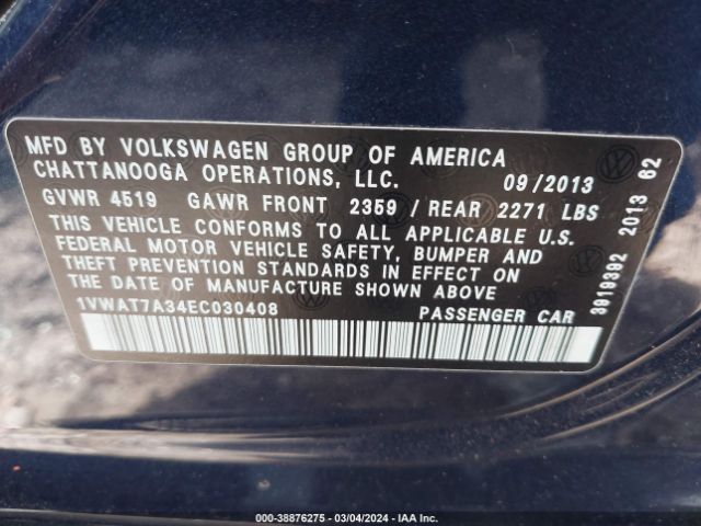 Photo 8 VIN: 1VWAT7A34EC030408 - VOLKSWAGEN PASSAT 