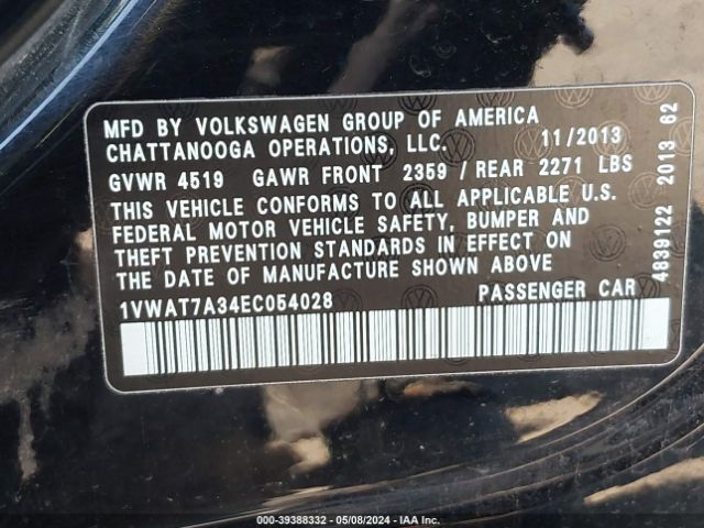 Photo 8 VIN: 1VWAT7A34EC054028 - VOLKSWAGEN PASSAT 