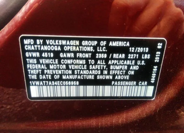 Photo 8 VIN: 1VWAT7A34EC056958 - VOLKSWAGEN PASSAT 