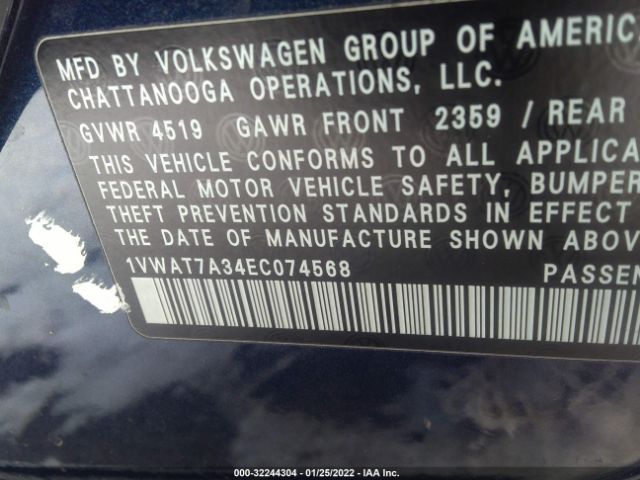 Photo 8 VIN: 1VWAT7A34EC074568 - VOLKSWAGEN PASSAT 