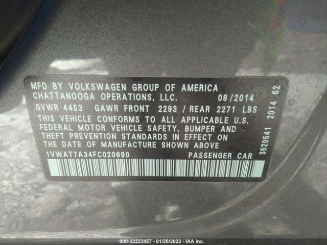 Photo 8 VIN: 1VWAT7A34FC020690 - VOLKSWAGEN PASSAT 