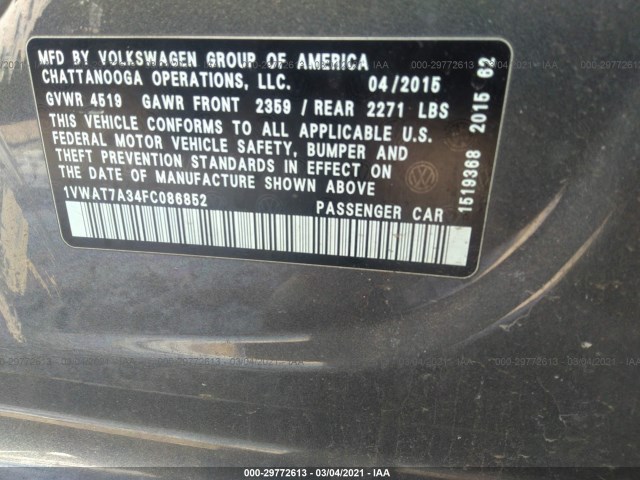 Photo 8 VIN: 1VWAT7A34FC086852 - VOLKSWAGEN PASSAT 