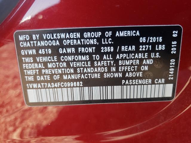 Photo 9 VIN: 1VWAT7A34FC099682 - VOLKSWAGEN PASSAT 