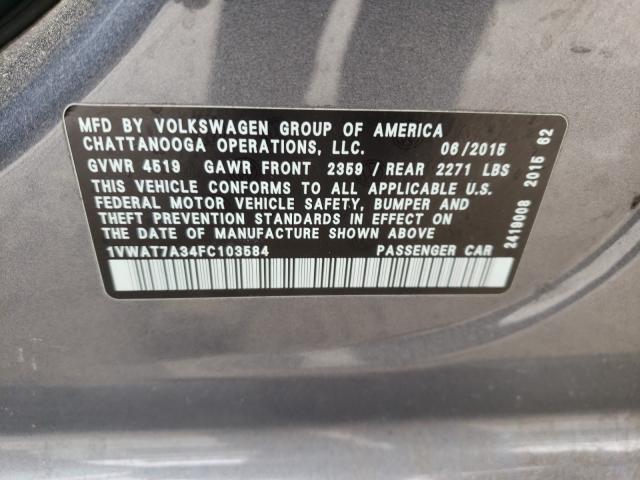 Photo 9 VIN: 1VWAT7A34FC103584 - VOLKSWAGEN PASSAT S 