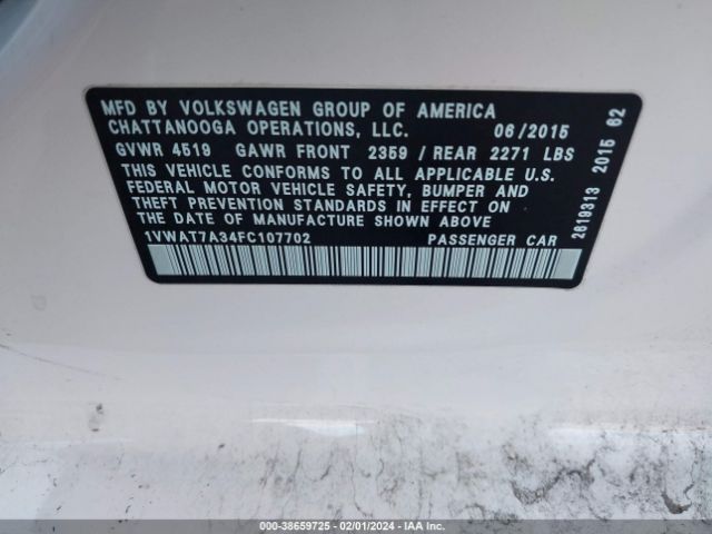 Photo 8 VIN: 1VWAT7A34FC107702 - VOLKSWAGEN PASSAT 