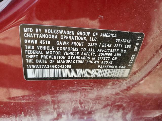 Photo 11 VIN: 1VWAT7A34GC042058 - VOLKSWAGEN PASSAT S 