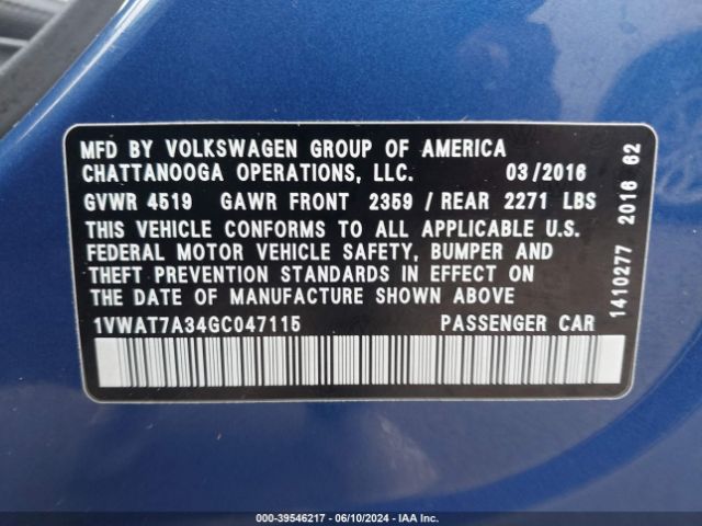 Photo 8 VIN: 1VWAT7A34GC047115 - VOLKSWAGEN PASSAT 