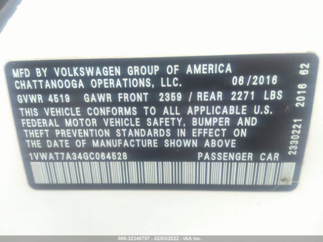 Photo 8 VIN: 1VWAT7A34GC064528 - VOLKSWAGEN PASSAT 