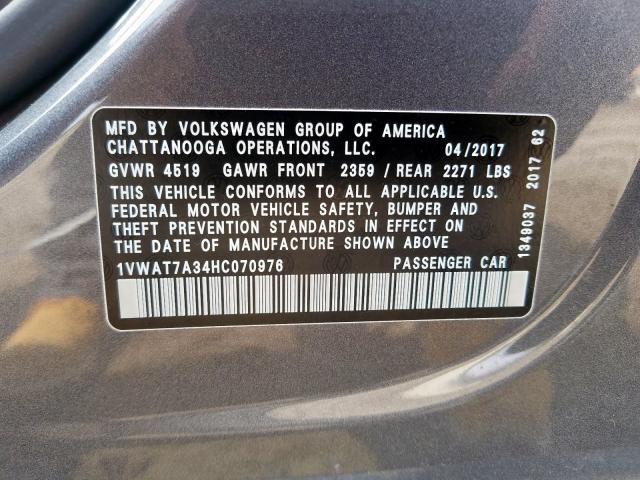 Photo 9 VIN: 1VWAT7A34HC070976 - VOLKSWAGEN PASSAT 