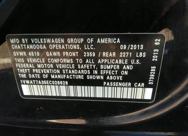 Photo 8 VIN: 1VWAT7A35EC026626 - VOLKSWAGEN PASSAT 