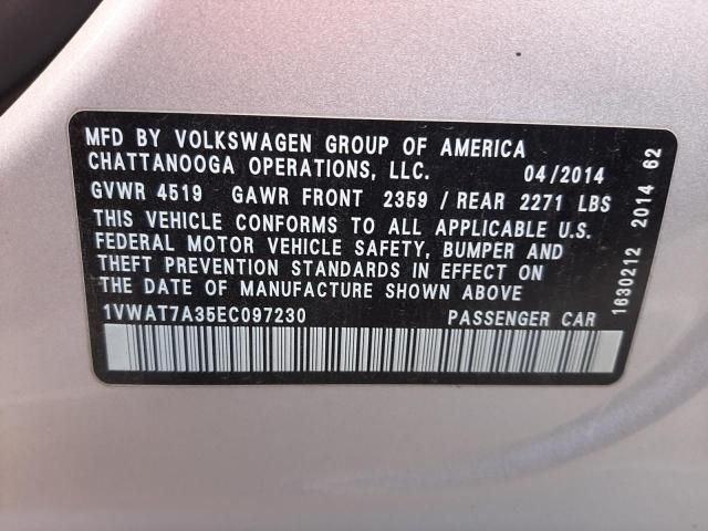 Photo 9 VIN: 1VWAT7A35EC097230 - VOLKSWAGEN PASSAT S 