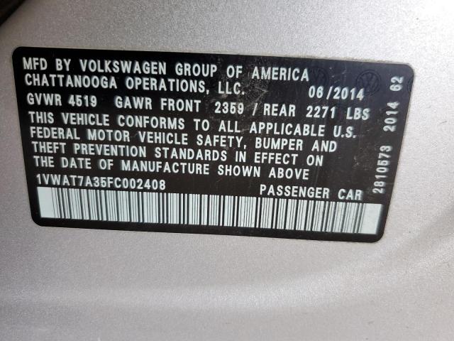 Photo 11 VIN: 1VWAT7A35FC002408 - VOLKSWAGEN PASSAT 