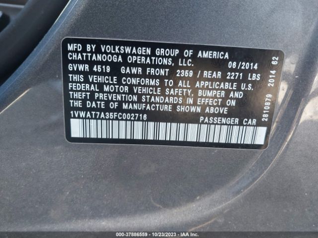 Photo 8 VIN: 1VWAT7A35FC002716 - VOLKSWAGEN PASSAT 