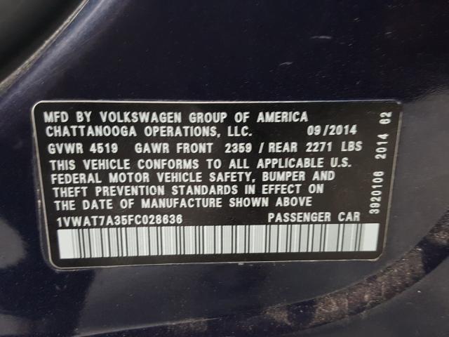 Photo 9 VIN: 1VWAT7A35FC028636 - VOLKSWAGEN PASSAT 