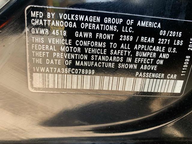 Photo 9 VIN: 1VWAT7A35FC078999 - VOLKSWAGEN PASSAT 