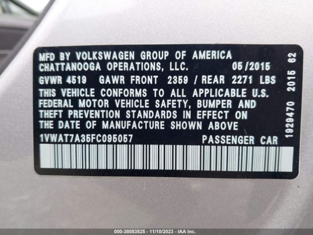 Photo 8 VIN: 1VWAT7A35FC095057 - VOLKSWAGEN PASSAT 