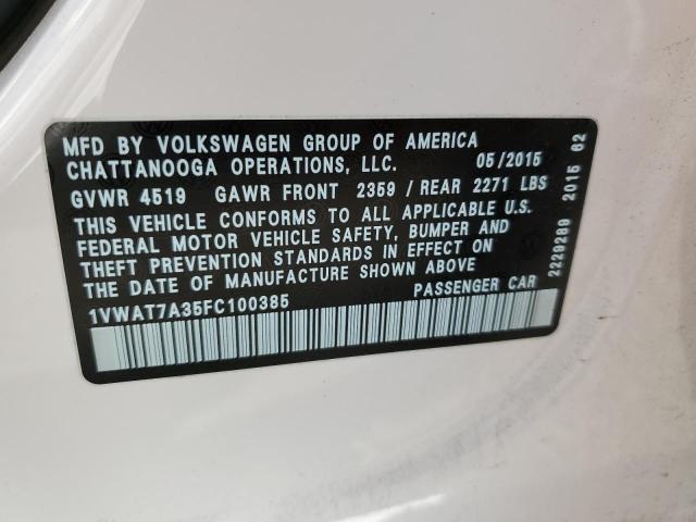 Photo 12 VIN: 1VWAT7A35FC100385 - VOLKSWAGEN PASSAT 