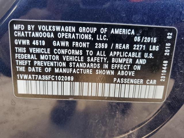 Photo 11 VIN: 1VWAT7A35FC102069 - VOLKSWAGEN PASSAT S 