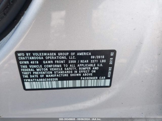 Photo 8 VIN: 1VWAT7A35GC003205 - VOLKSWAGEN PASSAT 