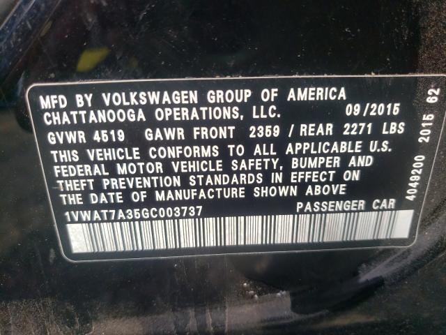 Photo 9 VIN: 1VWAT7A35GC003737 - VOLKSWAGEN PASSAT 