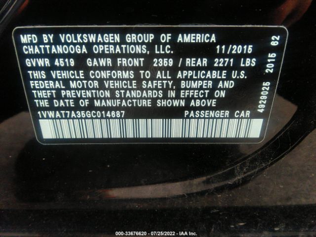 Photo 8 VIN: 1VWAT7A35GC014687 - VOLKSWAGEN PASSAT 