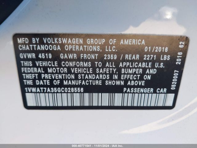 Photo 8 VIN: 1VWAT7A35GC028556 - VOLKSWAGEN PASSAT 