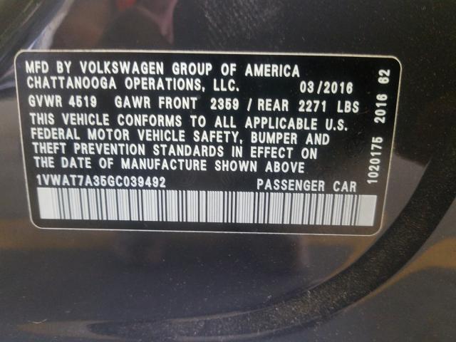 Photo 9 VIN: 1VWAT7A35GC039492 - VOLKSWAGEN PASSAT 