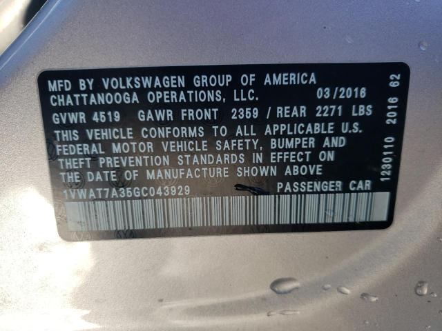 Photo 12 VIN: 1VWAT7A35GC043929 - VOLKSWAGEN PASSAT 