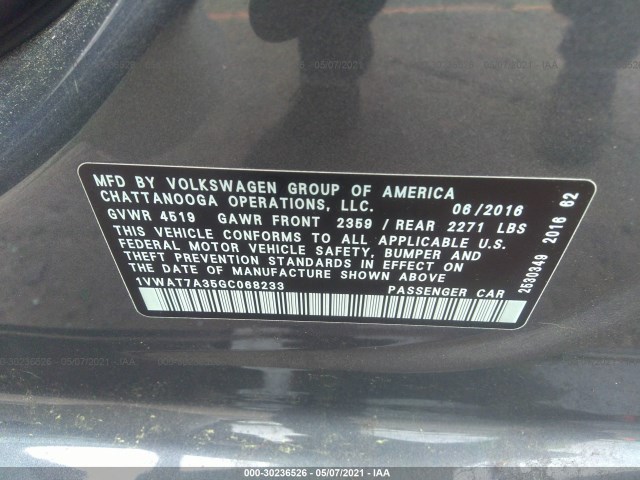 Photo 8 VIN: 1VWAT7A35GC068233 - VOLKSWAGEN PASSAT 