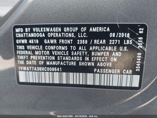 Photo 8 VIN: 1VWAT7A35HC009541 - VOLKSWAGEN PASSAT 