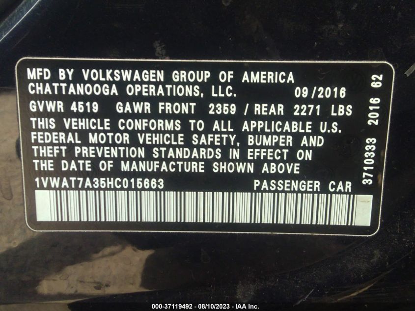 Photo 8 VIN: 1VWAT7A35HC015663 - VOLKSWAGEN PASSAT 