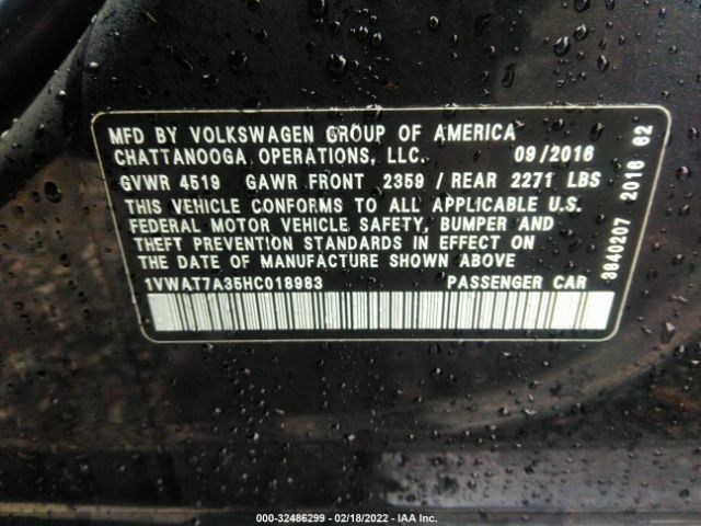 Photo 8 VIN: 1VWAT7A35HC018983 - VOLKSWAGEN PASSAT 