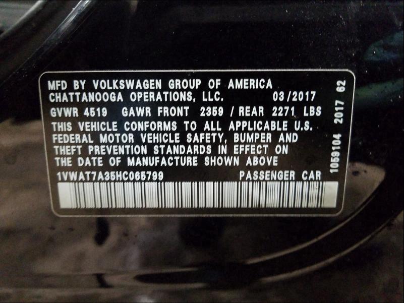 Photo 9 VIN: 1VWAT7A35HC065799 - VOLKSWAGEN PASSAT S 