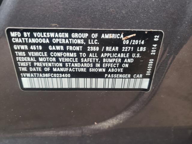 Photo 9 VIN: 1VWAT7A36FC023400 - VOLKSWAGEN PASSAT S 