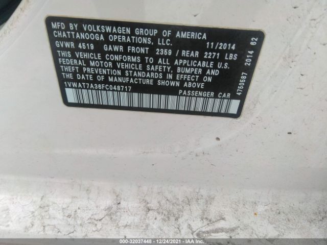 Photo 8 VIN: 1VWAT7A36FC048717 - VOLKSWAGEN PASSAT 