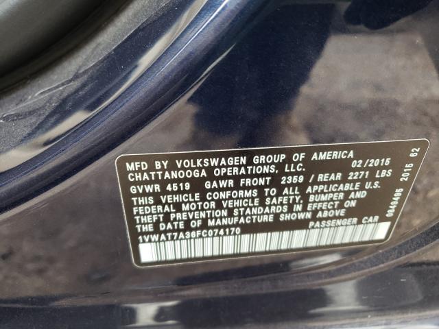 Photo 9 VIN: 1VWAT7A36FC074170 - VOLKSWAGEN PASSAT S 