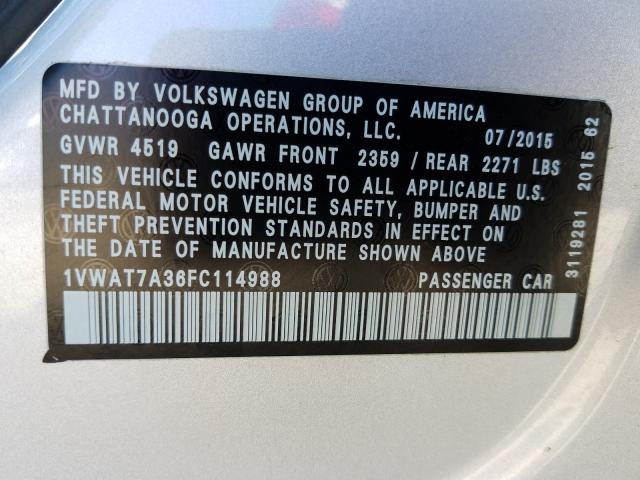 Photo 9 VIN: 1VWAT7A36FC114988 - VOLKSWAGEN PASSAT 