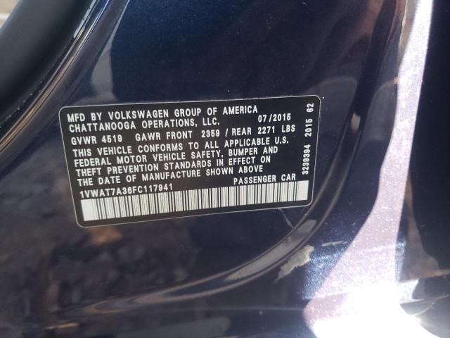 Photo 9 VIN: 1VWAT7A36FC117941 - VOLKSWAGEN PASSAT 