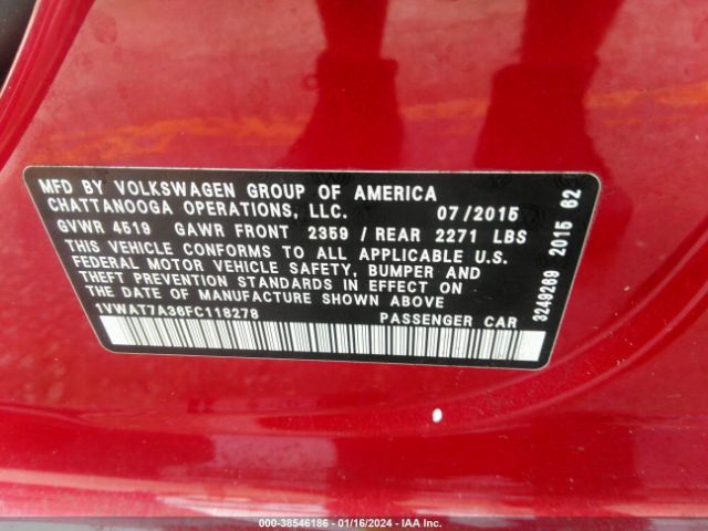 Photo 8 VIN: 1VWAT7A36FC118278 - VOLKSWAGEN PASSAT 