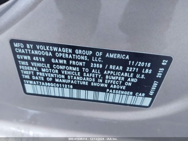 Photo 8 VIN: 1VWAT7A36GC011216 - VOLKSWAGEN PASSAT 