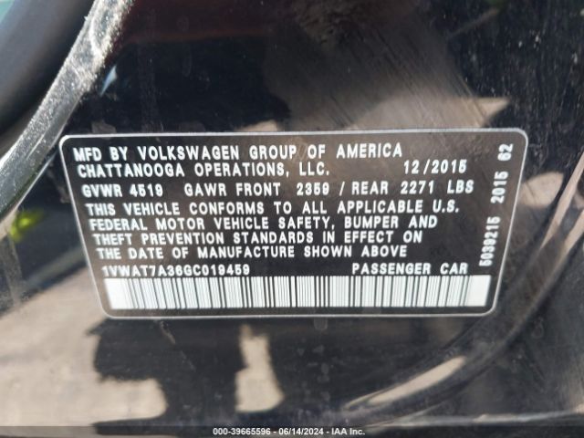 Photo 8 VIN: 1VWAT7A36GC019459 - VOLKSWAGEN PASSAT 