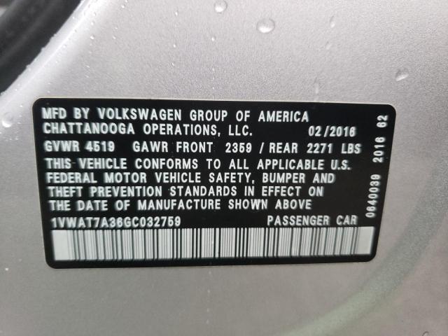 Photo 11 VIN: 1VWAT7A36GC032759 - VOLKSWAGEN PASSAT 