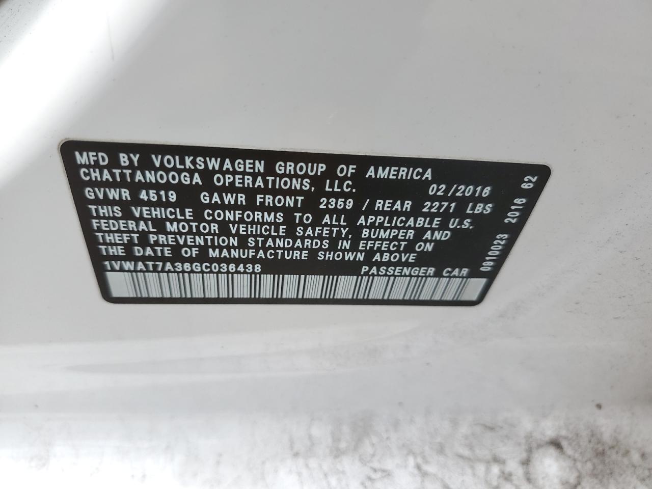 Photo 12 VIN: 1VWAT7A36GC036438 - VOLKSWAGEN PASSAT 