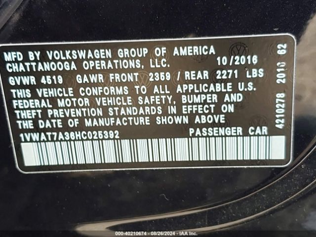 Photo 8 VIN: 1VWAT7A36HC025392 - VOLKSWAGEN PASSAT 