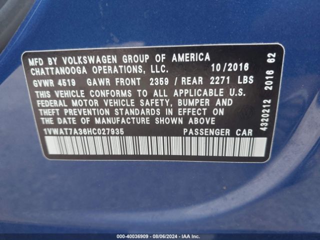 Photo 8 VIN: 1VWAT7A36HC027935 - VOLKSWAGEN PASSAT 