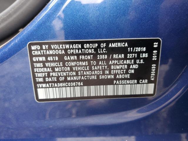 Photo 12 VIN: 1VWAT7A36HC036764 - VOLKSWAGEN PASSAT S 