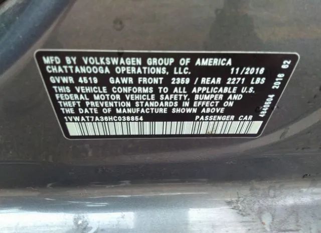 Photo 8 VIN: 1VWAT7A36HC038854 - VOLKSWAGEN PASSAT 